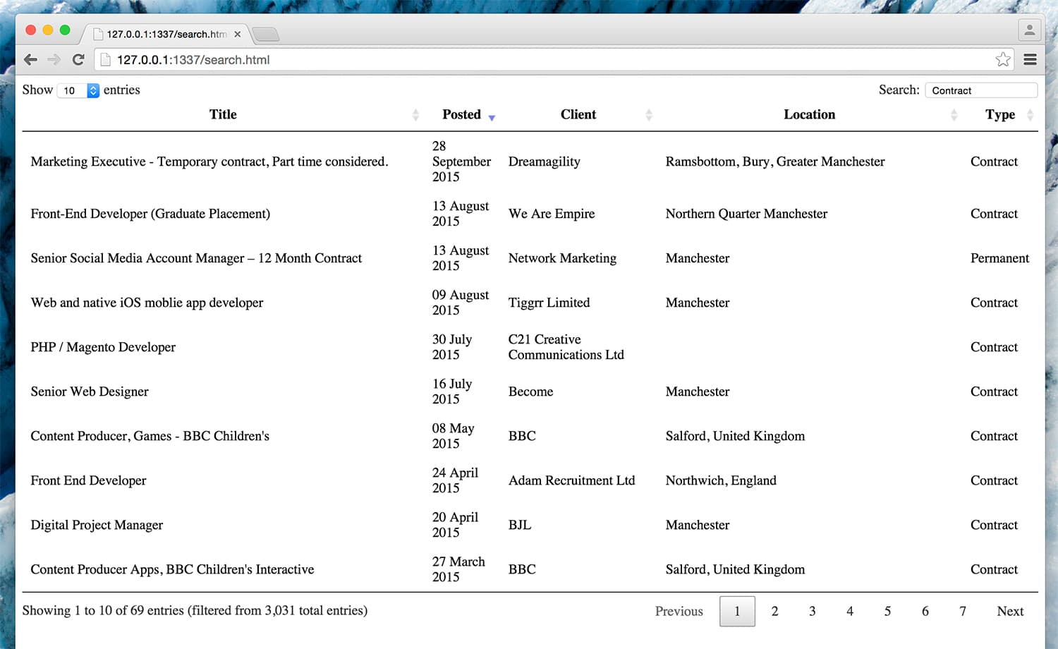 Sorting / filtering data from Manchester Digital vacancies